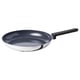 Midtdsmat gray frying pan. Stainless steel base, silicone handle, sol-gel ceramic non-stick interior. Rounded shape for easy stirring.
