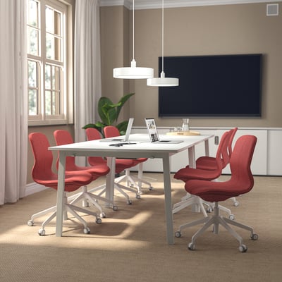 MITTZON conference table: white, rectangular, metal legs, sleek design.