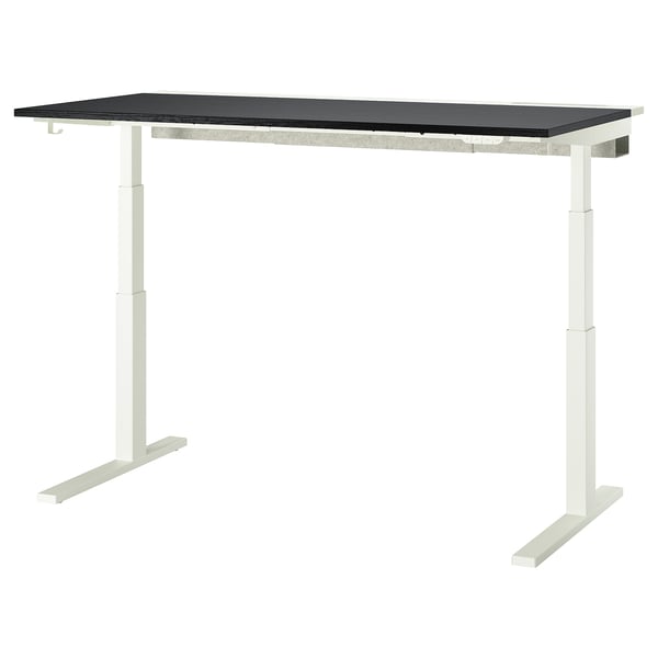 MITTZON desk, white with black top, rectangular, adjustable height.