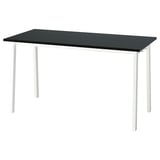 MITTZON desk, black. Rectangular shape with white legs, modern design. Stain-resistant surface.