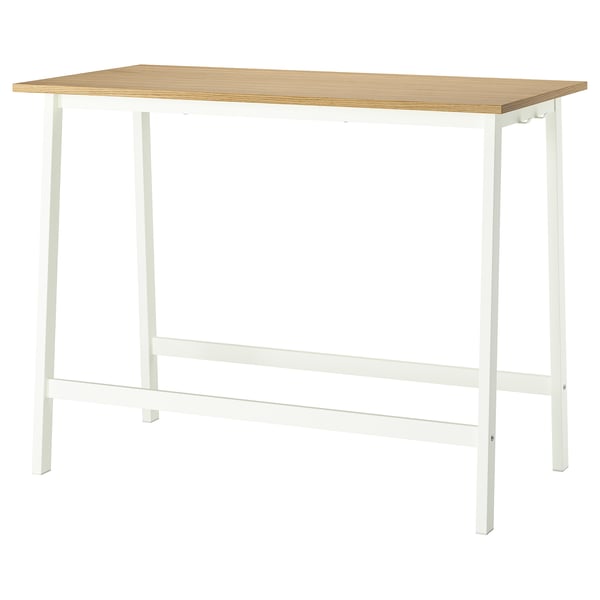 MITTZON, white desk, rectangular, oak top, sturdy legs, simple design.