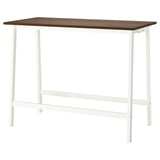 MITTZON table: white metal frame, dark wood top, stain-resistant, minimalist design.