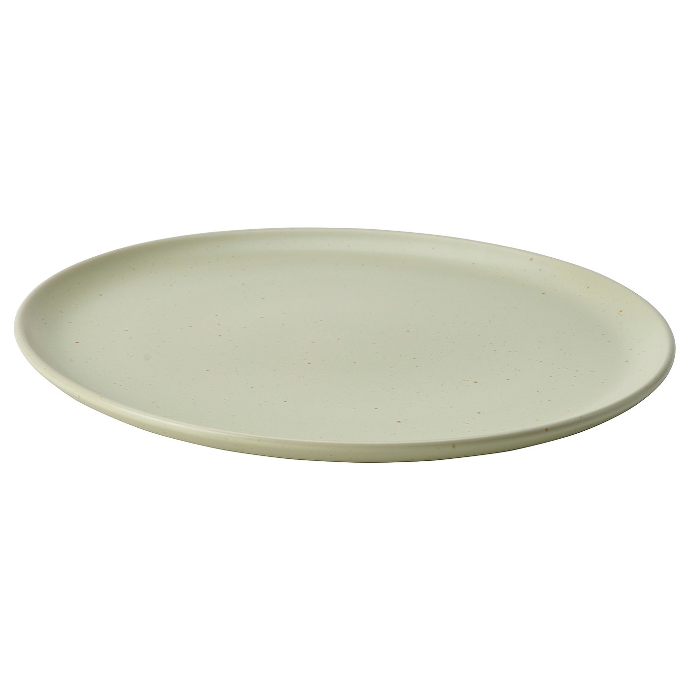 Light green MOSSMAL stoneware plate with subtle speckles, round shape.