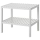 White wooden bench with two open shelves, simple design.