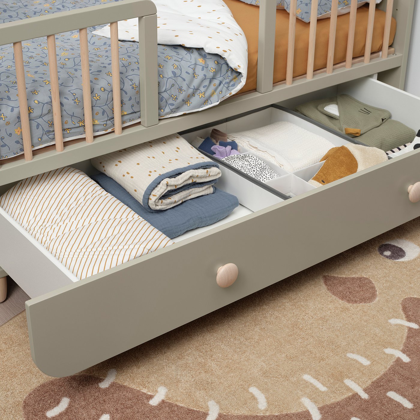 MYLLRA cot with drawer, beige, 60x120 cm IKEA Belgium