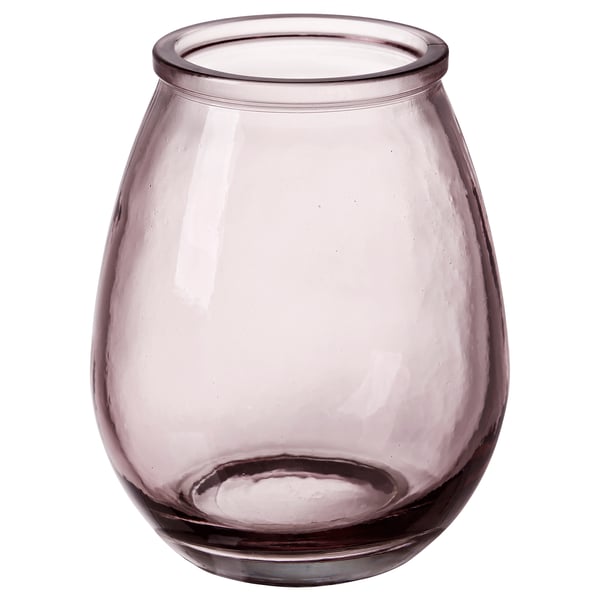 Recycled glass vase, gray, rounded, with air bubbles, stable base.