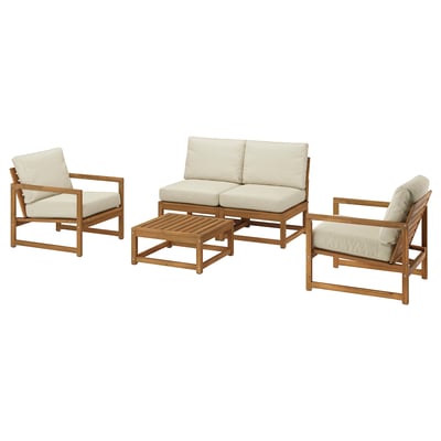 NÄMMARÖ 4-seat conversation set, outdoor, light brown stained/Frösön/Duvholmen beige, 126 cm