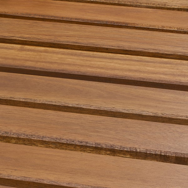 Wooden outdoor furniture with smooth, polished finish, showcasing natural grain and rich colour, arranged in a stylish, organised layout.