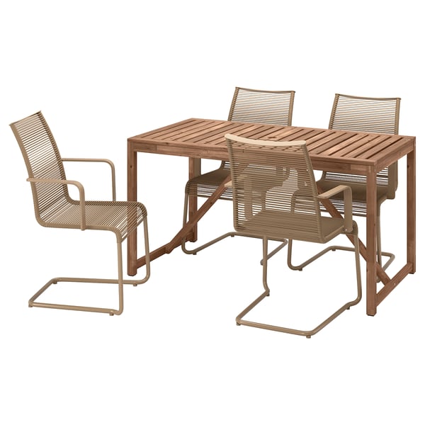 Brown acacia wood outdoor table & chairs