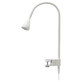 White NÄVLINGE clamp lamp, adjustable neck, led light, absurd design.
