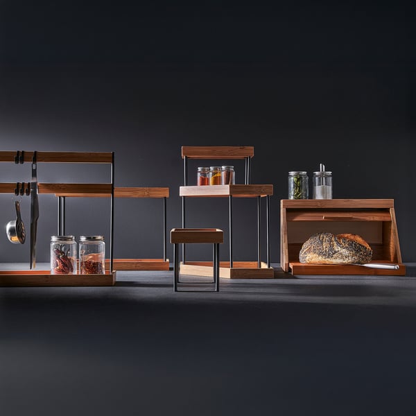 NÅLBLECKA Bread bin, with cutting board and shelf/bamboo, 38x25x24 cm