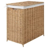 NATTGIBBA laundry basket, beige, woven willow & polyester, rectangular, handmade, with lid & inner bag, ideal for sorting laundry.