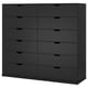 Option: NORDLI: dark grey, wide chest with 9 drawers. Modern, minimalist design for ample storage.