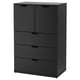 Option: Modern black NORDLI chest with six drawers. Sleek, rectangular design in particleboard and acrylic paint, ideal for contemporary spaces.