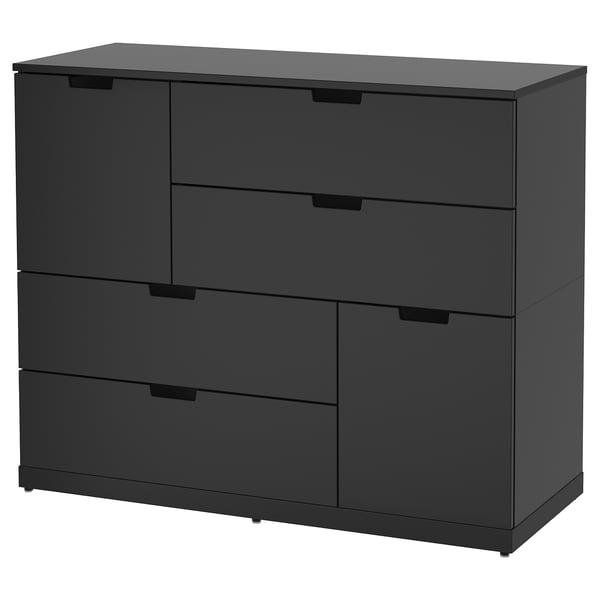 A black NORDLI chest of drawers with six drawers. The modern design clean lines and smooth drawer runners.