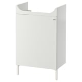 A white NYSJÖN base cabinet for a washbasin. It a single door and is designed to save space with ample storage inside.