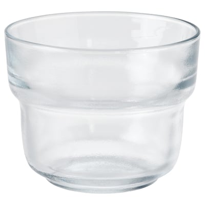 Clear glass cup, OLIVTRAST, transparent, round, simple design, stackable, tempered glass.