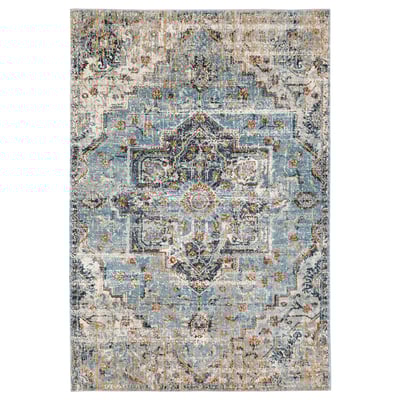 OVERLUND rug, blue and beige, rectangular, faded oriental design.