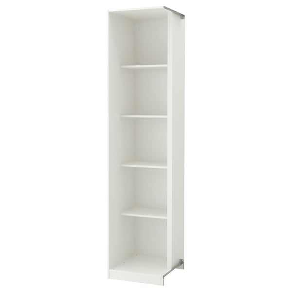 Ikea PAX white wardrobe unit, tall, three shelves.