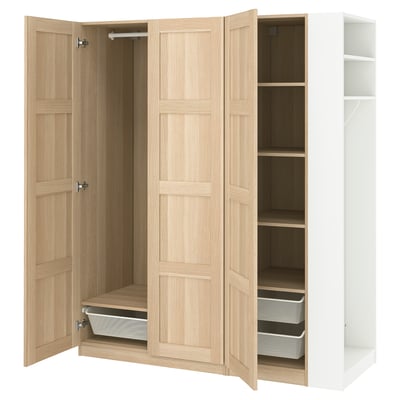 PAX / BERGSBO Wardrobe combination, white stained oak effect white stained oak effect/white, 170x60x201 cm