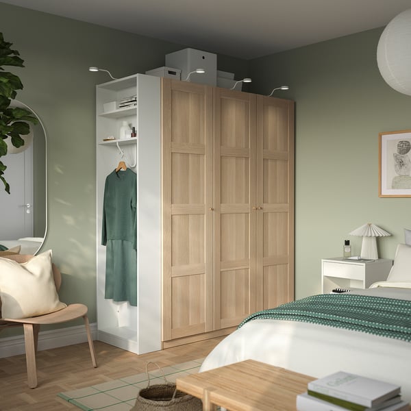 PAX / BERGSBO Wardrobe combination, white stained oak effect white stained oak effect/white, 170x60x201 cm