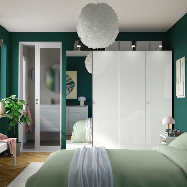 PAX / FARDAL/ÅHEIM Wardrobe combination, white high-gloss/white mirror glass, 200x60x201 cm
