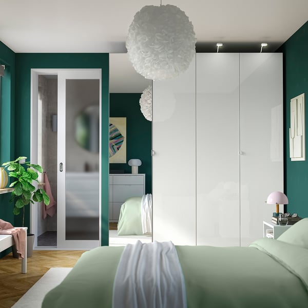 PAX / FARDAL/ÅHEIM Wardrobe combination, white high-gloss/white mirror glass, 200x60x236 cm