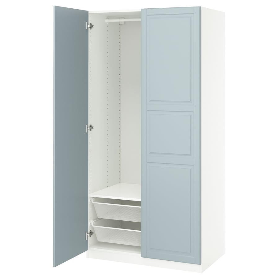 PAX / FJÄREHALS Wardrobe combination - white/light grey-blue - IKEA Belgium