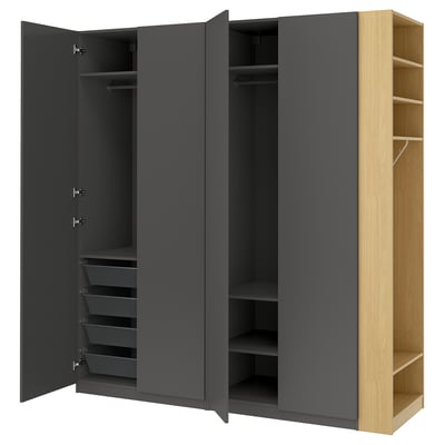 PAX / FORSAND Wardrobe combination, dark grey dark grey/oak effect, 220x60x236 cm