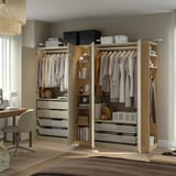 PAX / FORSAND Wardrobe combination, grey-beige grey-beige/oak effect, 255x60x201 cm