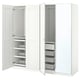 White PAX wardrobe with open doors, shelves, drawers, and mesh storage.
