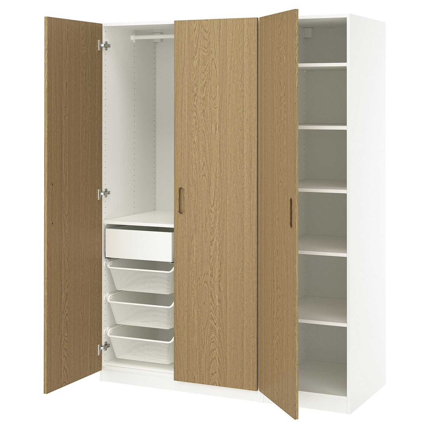 PAX / TONSTAD wardrobe combination, white/oak veneer, 150x60x201