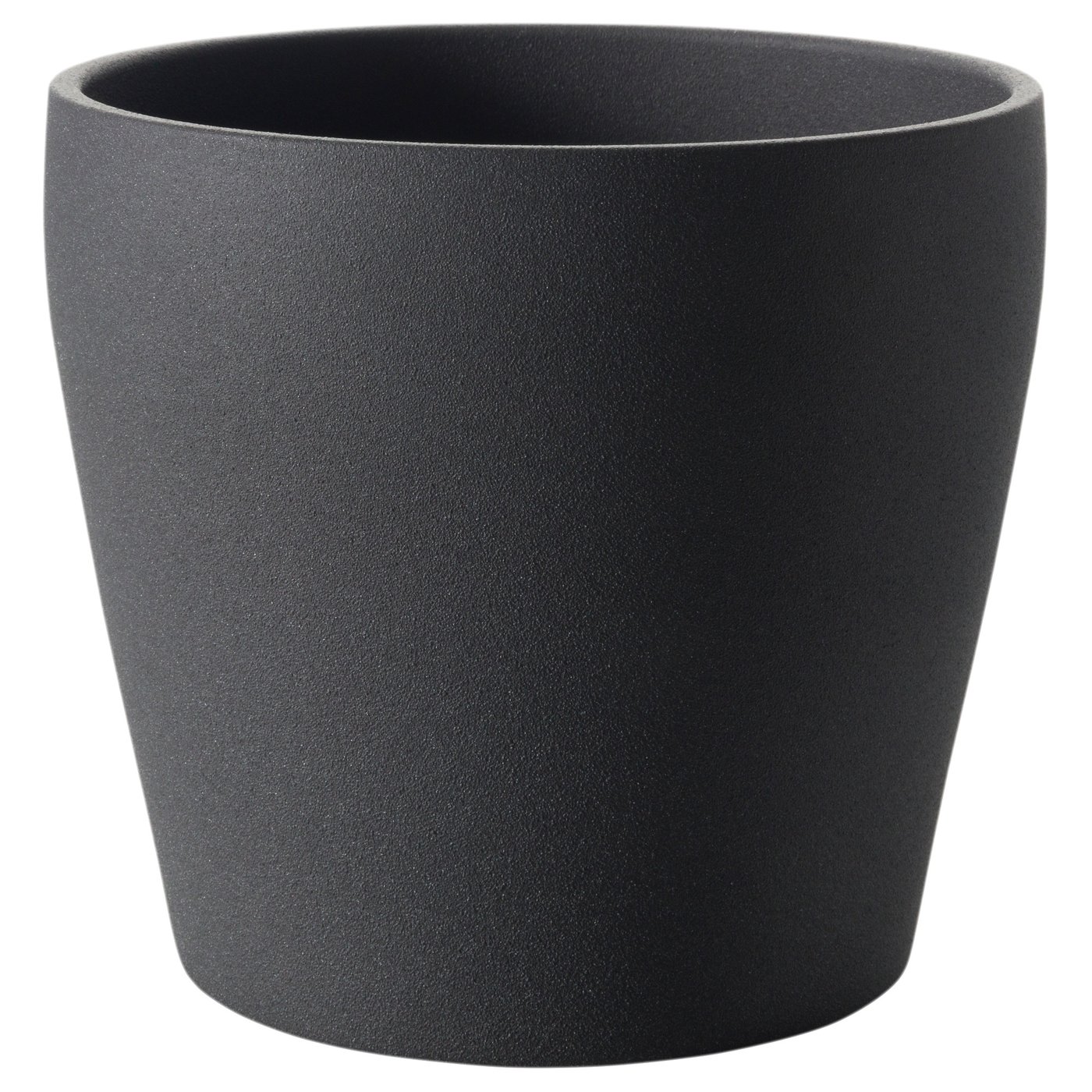 Black PERSILLADE planter, round, textured earthenware.