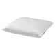 White pillow, square-shaped, soft cotton, feather-filled, comfortable for stomach sleepers.
