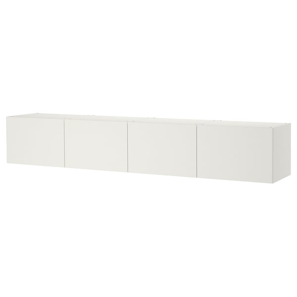 White PLATSA wall storage unit with multiple cabinets and doors.