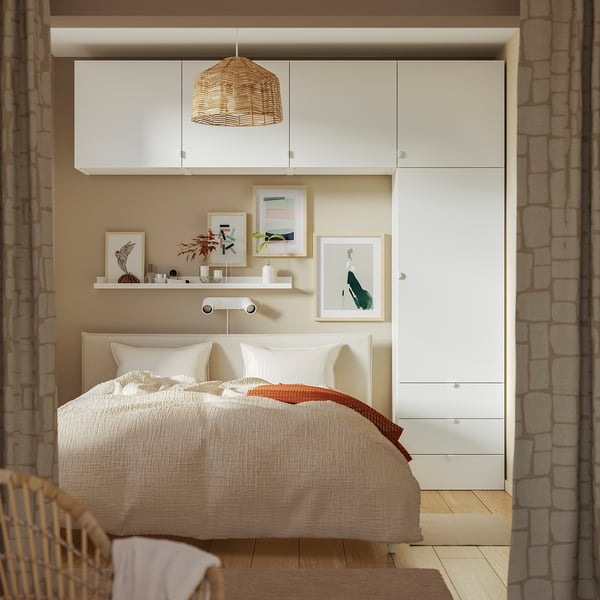 PLATSA Wardrobe with 5 doors+3 drawers, white/Fonnes white, 240x42x241 cm