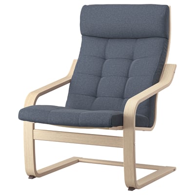 POÄNG armchair, light blue, bentwood frame, cushioned seat & back.