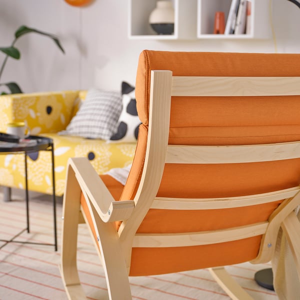 POÄNG Rocking-chair, birch veneer/Knisa bright orange