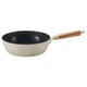 PUCKELLAX frying pan, grey with speckled pattern, wooden handle, black interior, non-stick coating.