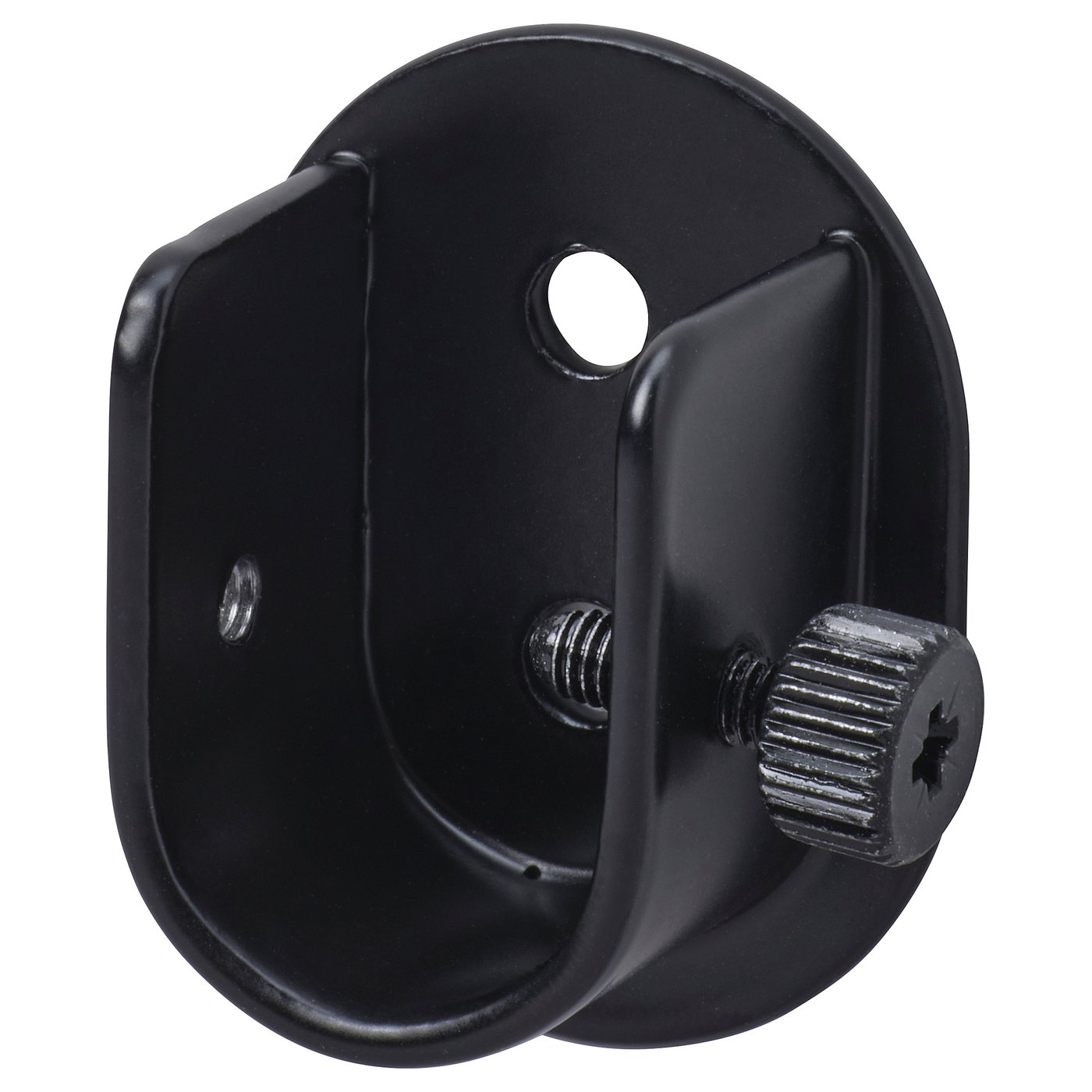 Black curtain rod bracket, adjustable ceiling mount.