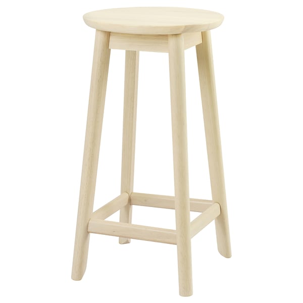 RÄVSTEN light wooden bar stool, simple design, no backrest, round seat, sturdy rubberwood.