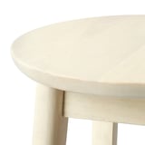 Round wooden bar stool with smooth finish, visible grain, and sturdy legs.