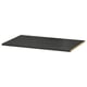 A RAKKESTAD shelf in black. Its a flat rectangular shape made of paper foil and particleboard.