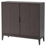 REGISSÖR cabinet, dark grey, wooden, rectangular, minimalist design with two doors.