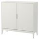 White, minimalist REGISSÖR cabinet. Two doors, four legs, sleek design.