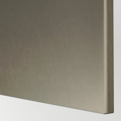 Close-up of metallic gold-toned cabinet door with sleek, modern finish.