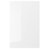 White, glossy RINGHULT kitchen cabinet door; sleek, rectangular design with smooth surface.