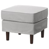 ROCKSJÖN footrest: square, grey & white striped, wooden legs, plush.