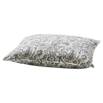 RODGERSIA pillowcase, cream with black paisley. Soft cotton-rayon blend, rectangular, ornate pattern.