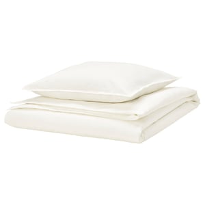 RUNDHAGTORN white duvet set, rectangular, smooth linen-cotton blend, casual, pre-washed.